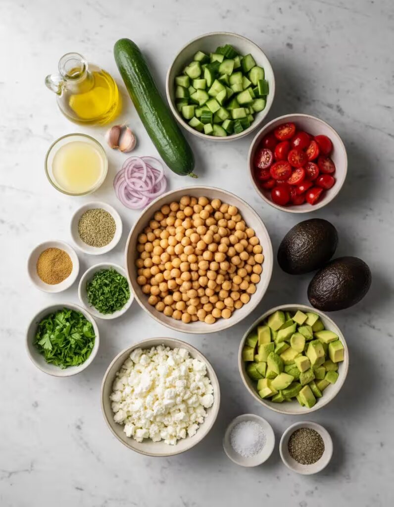 Chickpea Feta Avocado Salad Ingredients