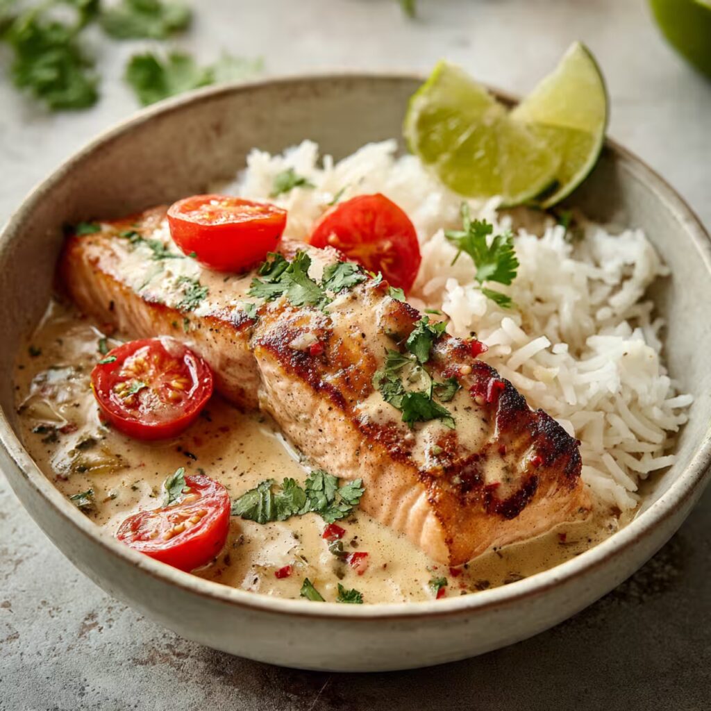 One-Pan Coconut Curry Salmon with Garlic Butter