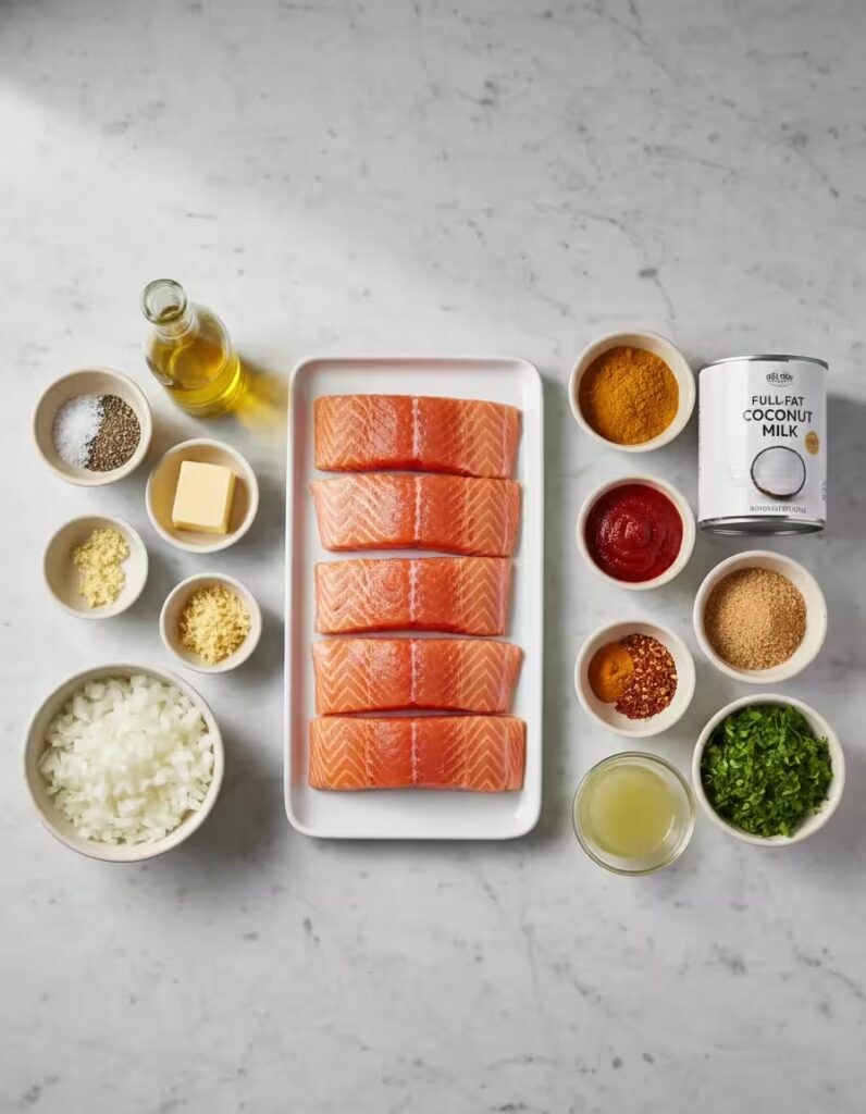 One-Pan Coconut Curry Salmon with Garlic Butter Ingredients