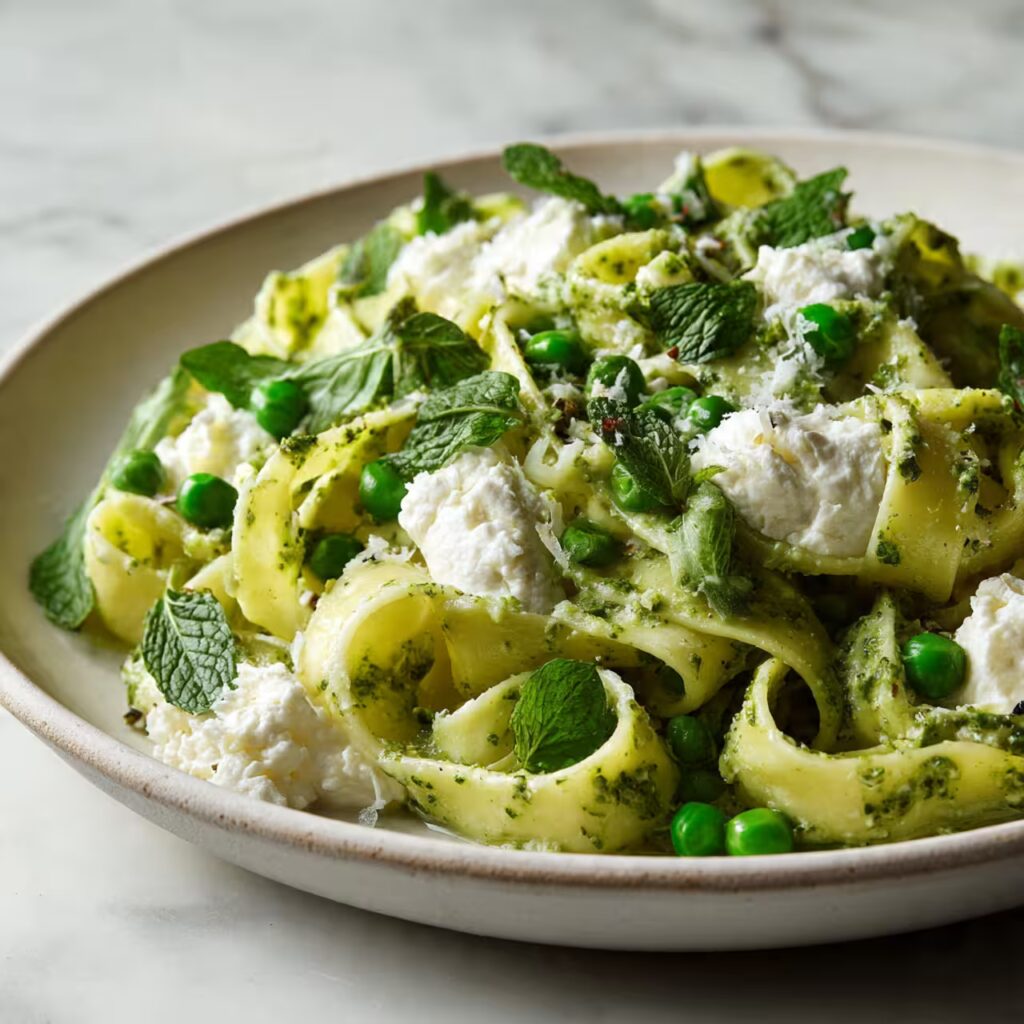 Spring-Inspired Pasta with Mint Pesto and Burrata